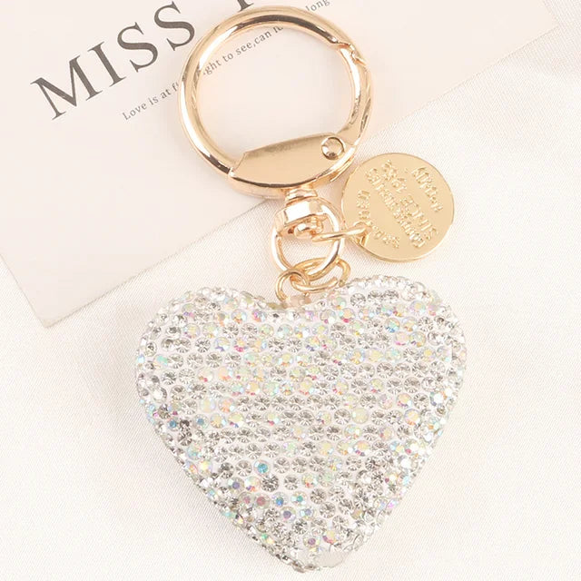 1PC Crystal Round Ball Keychain Female Stylish Portable Full Rhinestone Leather Strass Lanyard Bag Charms Pendant Car Key Ring