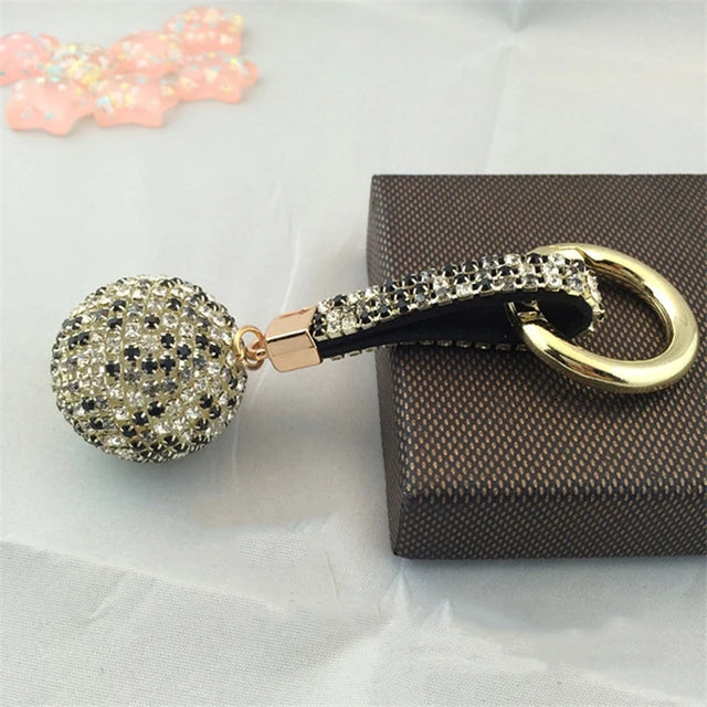 1PC Crystal Round Ball Keychain Female Stylish Portable Full Rhinestone Leather Strass Lanyard Bag Charms Pendant Car Key Ring