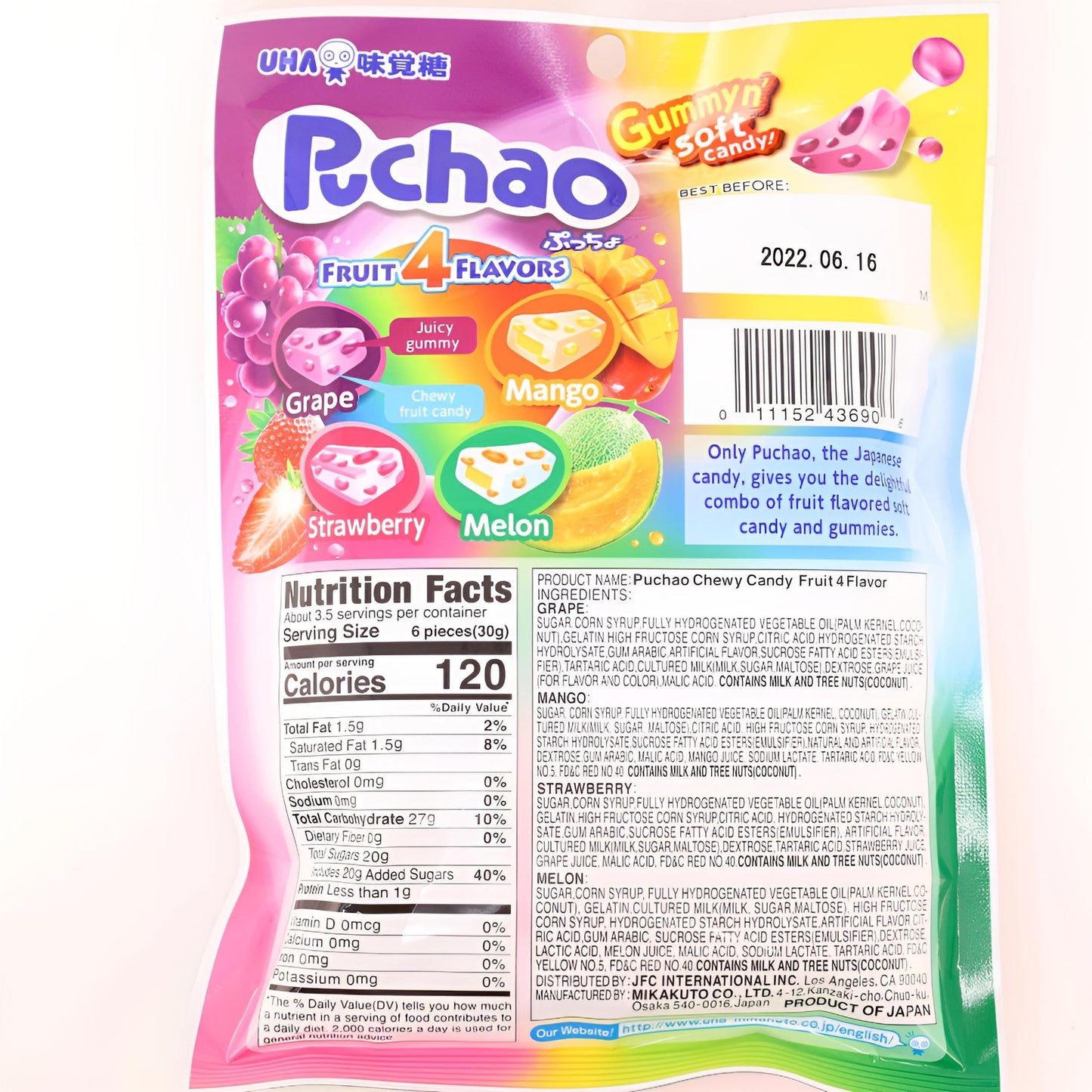 299183 3.52 Oz Puchao Mix Fruit Candy, Pack of 6