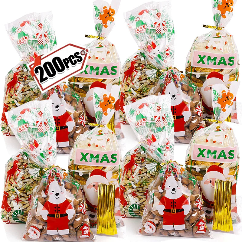 Santa Claus Cookie Baking Packaging Bags Candy Snack Gift Bags Xmas Tree Snowflake Beer Christmas New Year Party Decorations