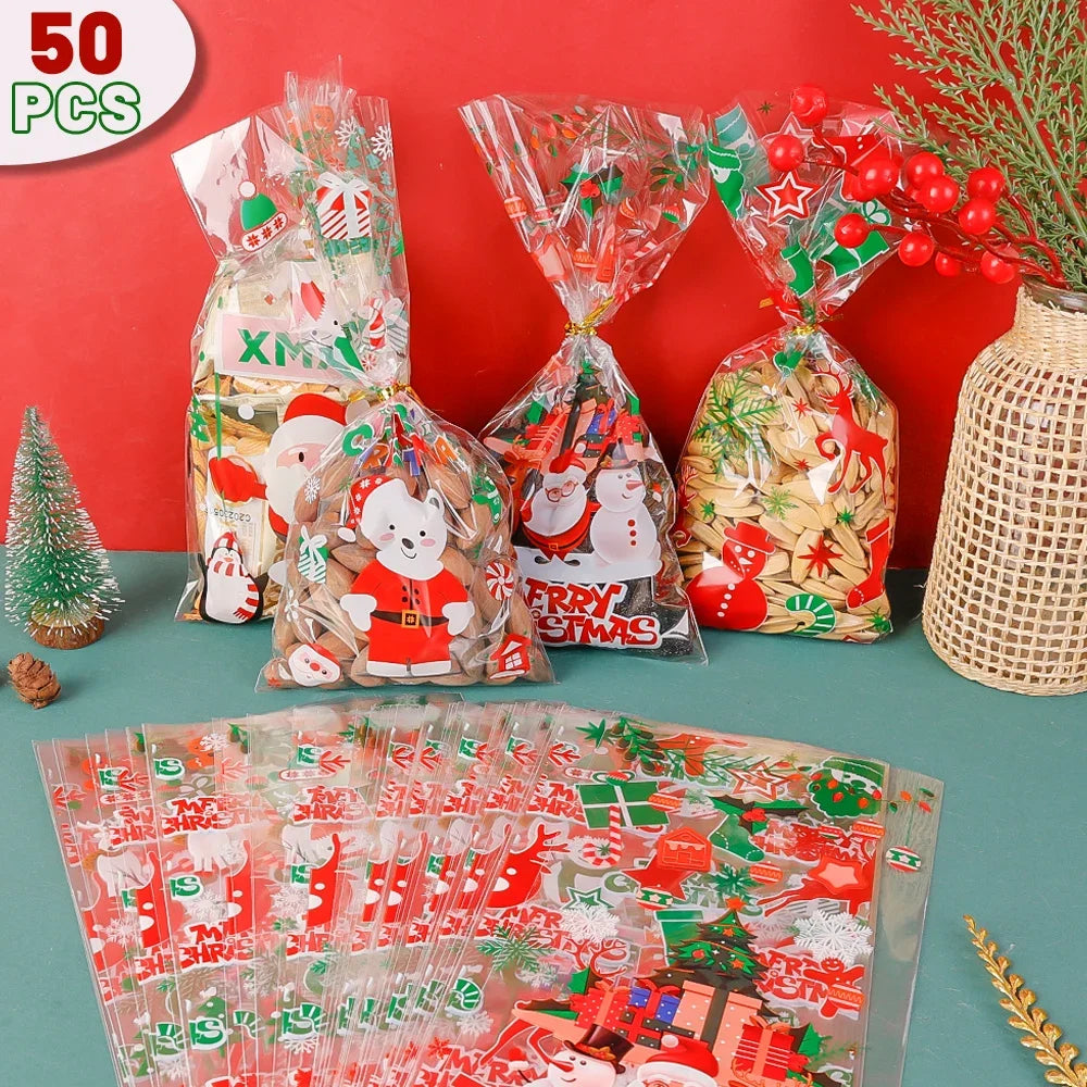 Santa Claus Cookie Baking Packaging Bags Candy Snack Gift Bags Xmas Tree Snowflake Beer Christmas New Year Party Decorations