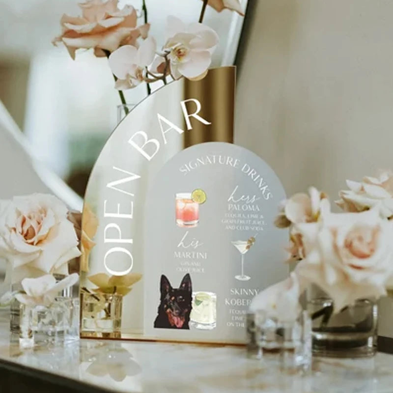 1pc Gold Mirror Wedding Bar Sign,Wedding Signature Cocktails,Pet Signature Drinks,Bar Signage,His and Hers Drinks,Wedding Bar