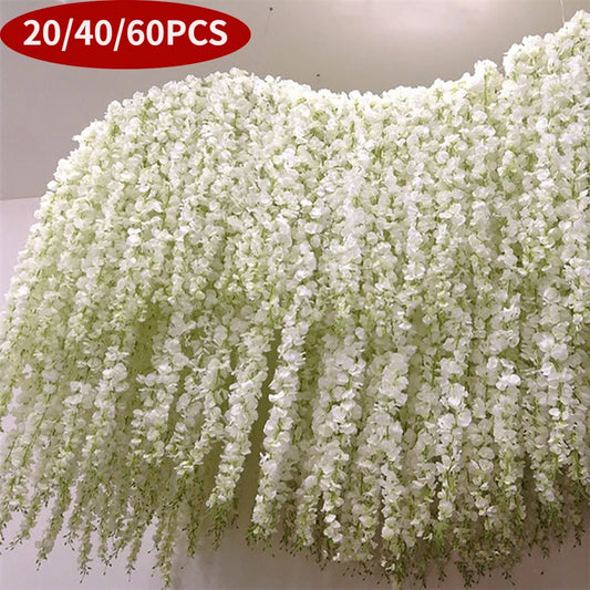 20/40/60Pcs Artificial Wisteria Flower Hanging Garland Vine Rattan Fake Flower String Silk Flower Home Garden Wedding Decoration