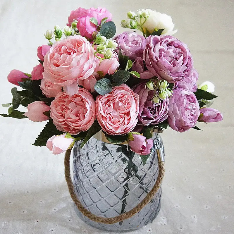 2018 Silk Rose Peony Artificial Flowers Beautiful Flores Bouquet for Wedding Party Home Decoration Mariage Fake Flowers A49B25