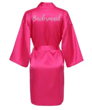 2019 Silk Satin Bridesmaid Sexy Robes Bridal Bath Robe Hot Pink Robes Wedding Silver Matte Printing White Bathrobe Short