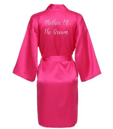 2019 Silk Satin Bridesmaid Sexy Robes Bridal Bath Robe Hot Pink Robes Wedding Silver Matte Printing White Bathrobe Short