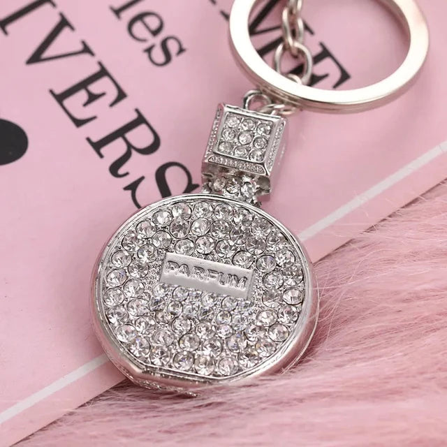 2021 spring fashion new metal rhinestone round perfume bottle crystal gemstone bag wallet keychain birthday party gift