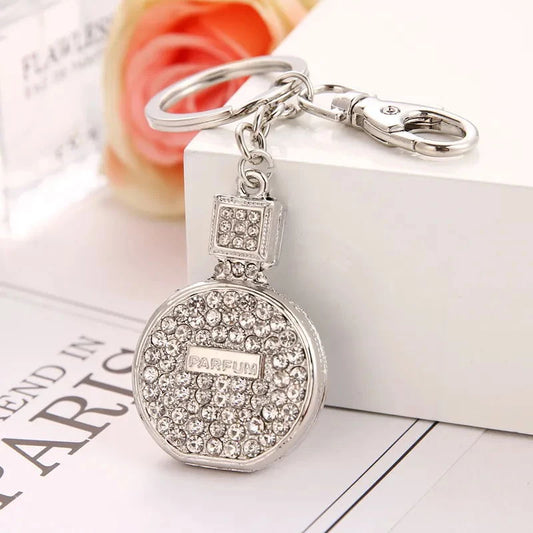 2021 spring fashion new metal rhinestone round perfume bottle crystal gemstone bag wallet keychain birthday party gift