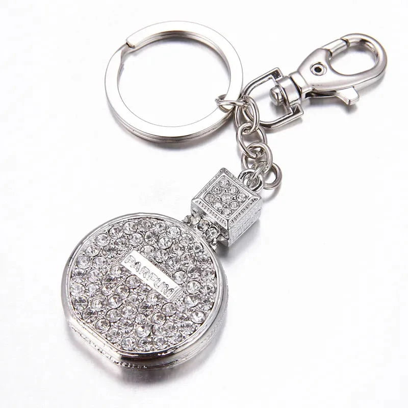 2021 spring fashion new metal rhinestone round perfume bottle crystal gemstone bag wallet keychain birthday party gift