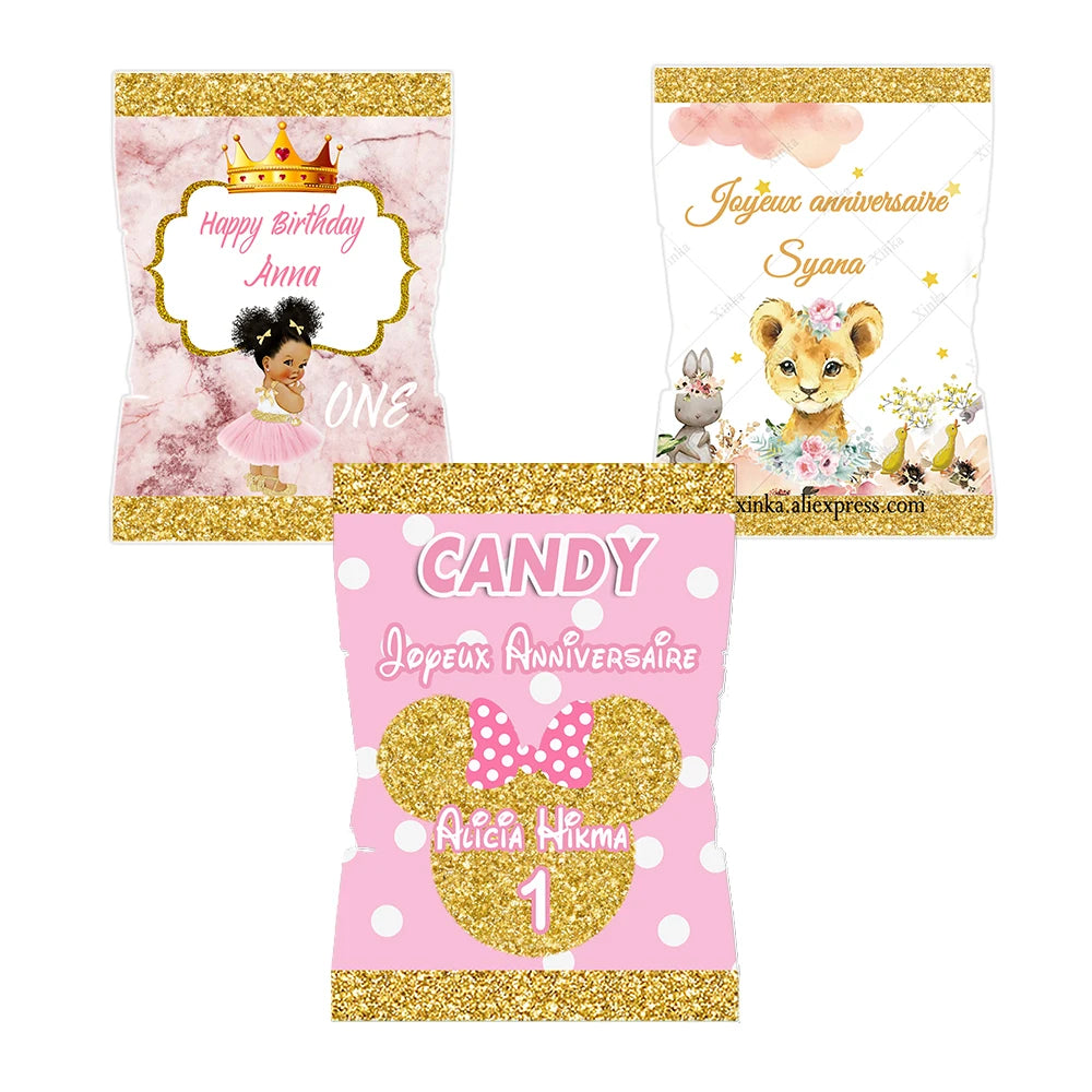 20pcs Custom Candy Bag Pink Mini Girls Party Snack Bag Gummy Bears Packet Treat Bag Mock Up Children Birthday Party Favor