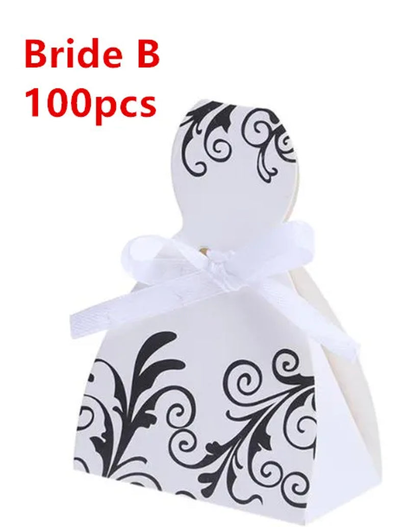 100Pcs Bride and Groom Dresses Wedding Candy Box Gifts Favor Box Wedding Bonbonniere DIY Event Party Supplies for Wedding