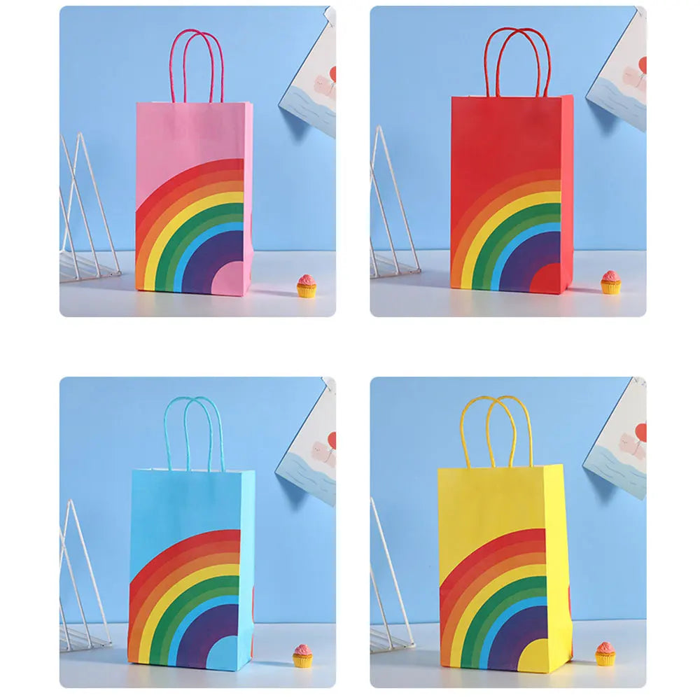 6PCS Rainbow Gift Bags Candy Bags with Handle / Baby Shower Gift Sweets Bag Kid Rainbow Birthday Party Supplies