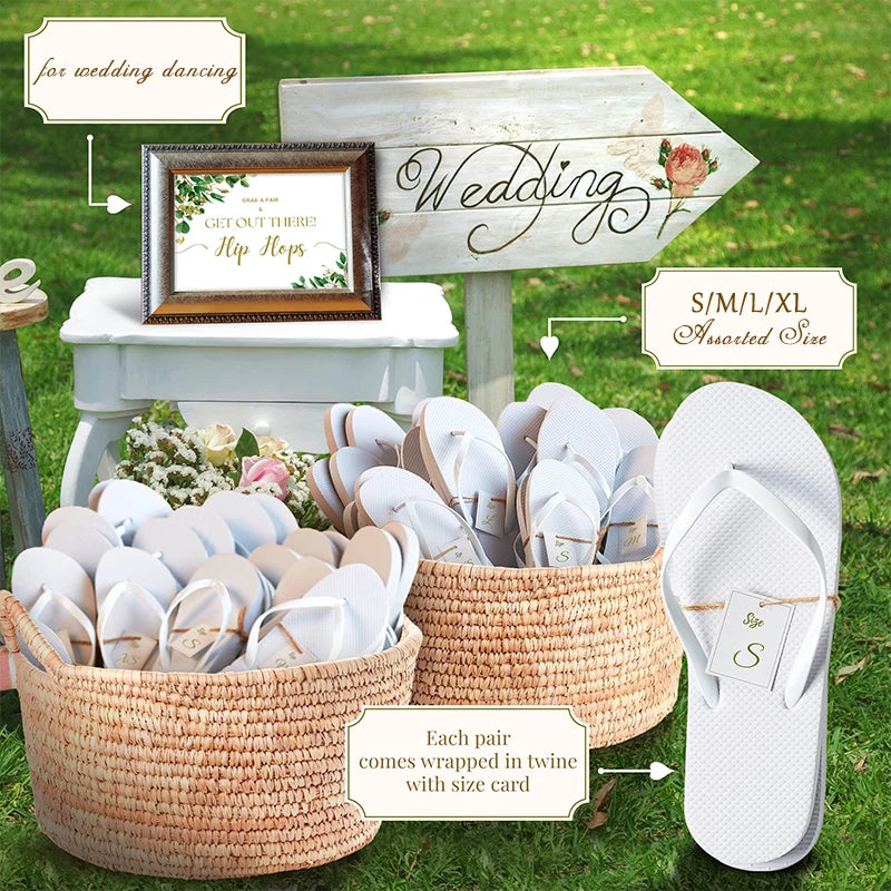 24-120 Pairs Wedding Flip Flops for Guests Bulk Hotel Spa Wedding Sandals Slippers With Size Favors Wedding Favors for Guests