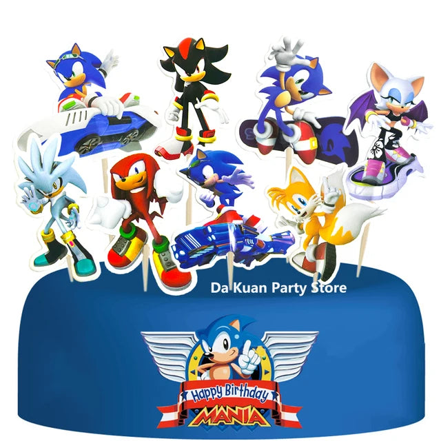 24pcs Sonic the Hedgehog Theme DIY Party Supplies Birthday Decoration Baby Shower Cake Topper Kit Supplies Kid Toys Gift