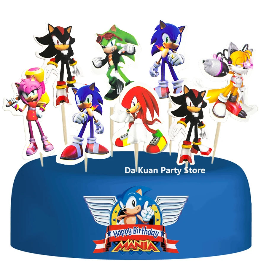 24pcs Sonic the Hedgehog Theme DIY Party Supplies Birthday Decoration Baby Shower Cake Topper Kit Supplies Kid Toys Gift