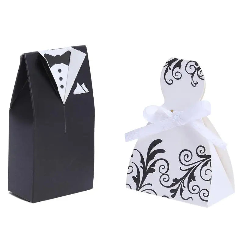 100Pcs Bride and Groom Dresses Wedding Candy Box Gifts Favor Box Wedding Bonbonniere DIY Event Party Supplies for Wedding