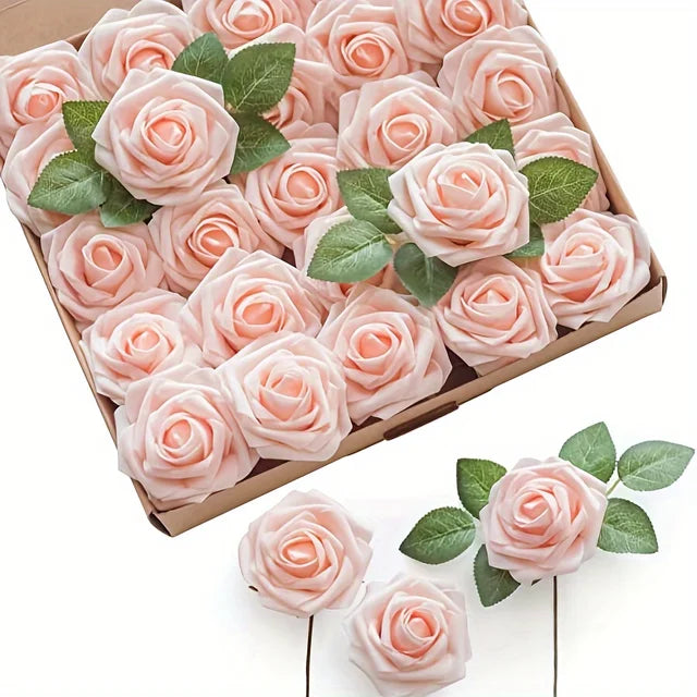 25pcs Artificial Flowers, Fake Flowers Roses  W/stem For DIY Wedding Bouquets Centerpieces Arrangements Party Home Decorations