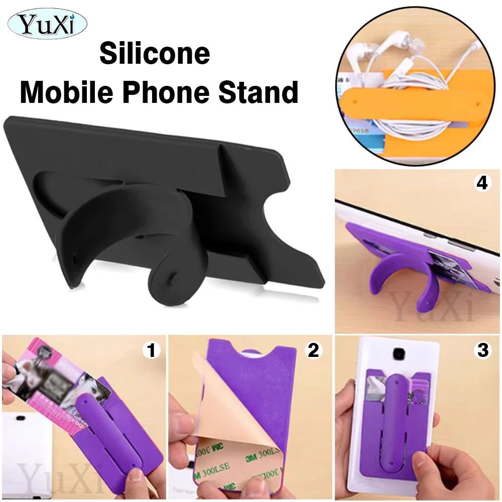 1 piece Silicone Phone Holder Colorful ID Card Cover Wallet Case For Cell Phone Adhesive Sticker Back Holder Stand Universal