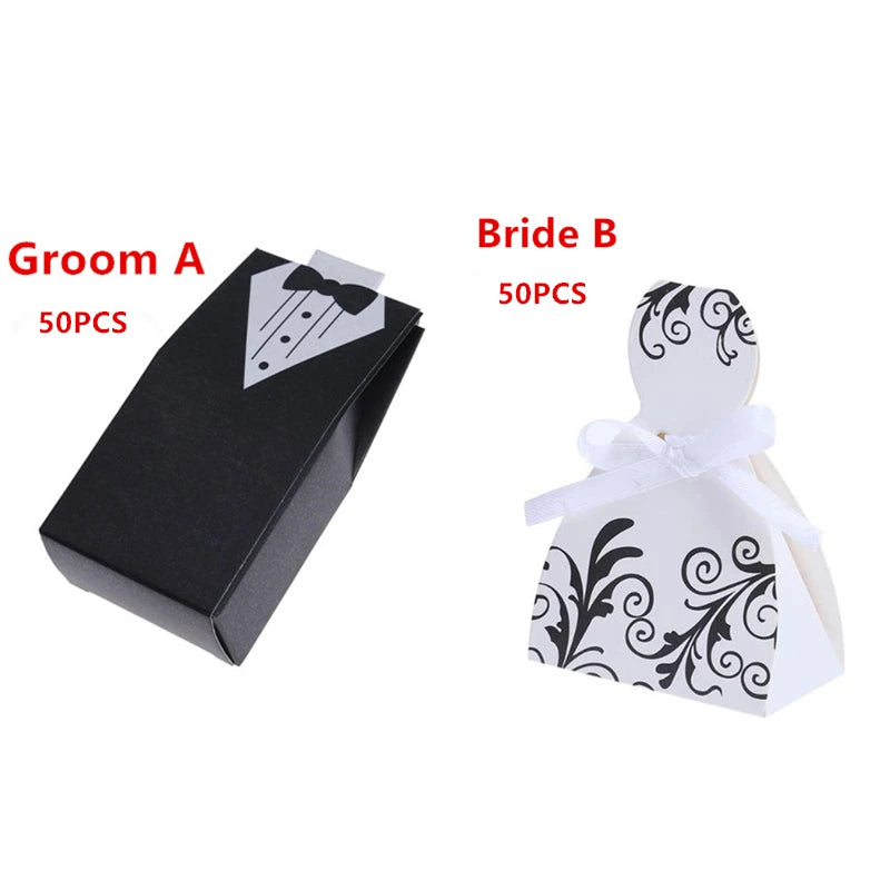 100Pcs Bride and Groom Dresses Wedding Candy Box Gifts Favor Box Wedding Bonbonniere DIY Event Party Supplies for Wedding