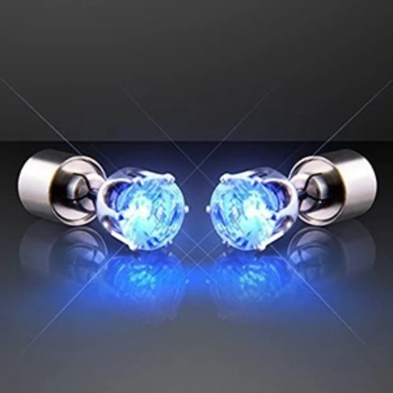 2PCS Colorful LED Luminous Studs Square Zircon Earrings Men Women Bar Rave Party Ear Stud Jewelry Glowing Earring