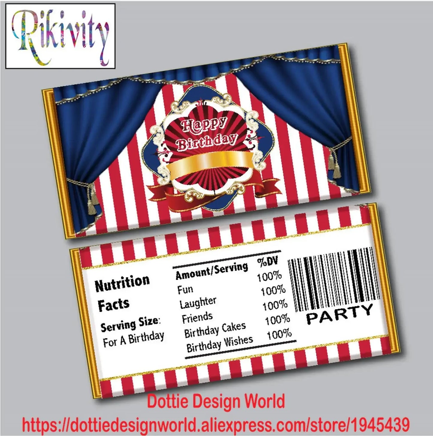 Carnival Circus Theme Birthday Party Chocolate Candy Bag Wraps Water Bottle Label Baby Shower Wedding Decor