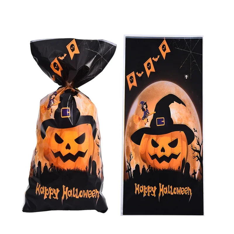 50/100pcs Halloween Ghost Cat Gift Bags Candy Cookie Packaging Bags Trick Or Treat 2024 Happy Halloween Party Decor Supplies