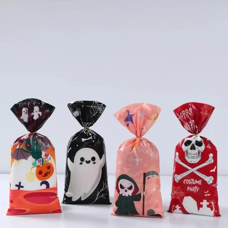 50/100pcs Halloween Ghost Cat Gift Bags Candy Cookie Packaging Bags Trick Or Treat 2024 Happy Halloween Party Decor Supplies