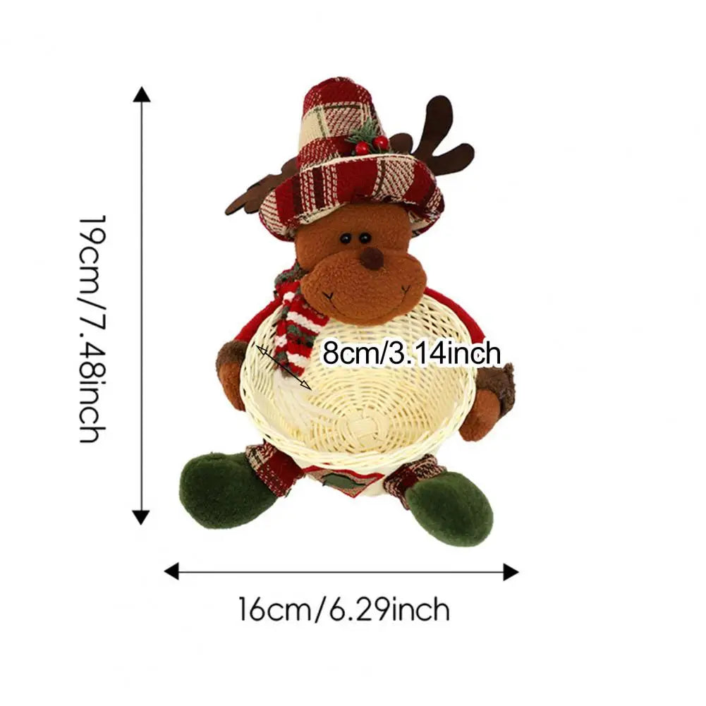 Christmas Candy Basket Santa Snowman Doll Decor Woven Basket Holiday Table Desk Decoration Candy Bowl Candy Gift Container