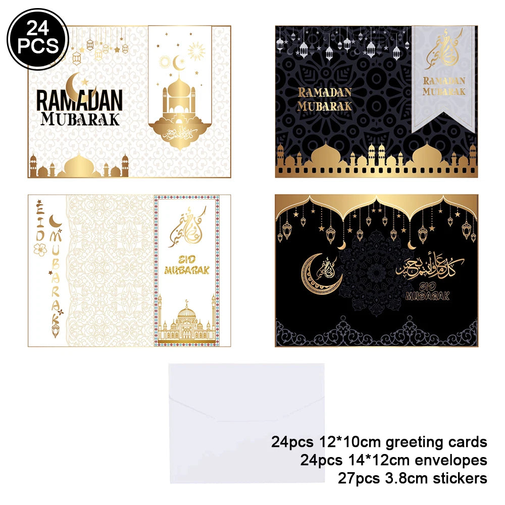 12pcs Eid Mubarak Gift Bags with Stickers Cookie Candy Packaging Box Islamic Festival Ramadan Mubarak Eid al-Fitr Party Supplies