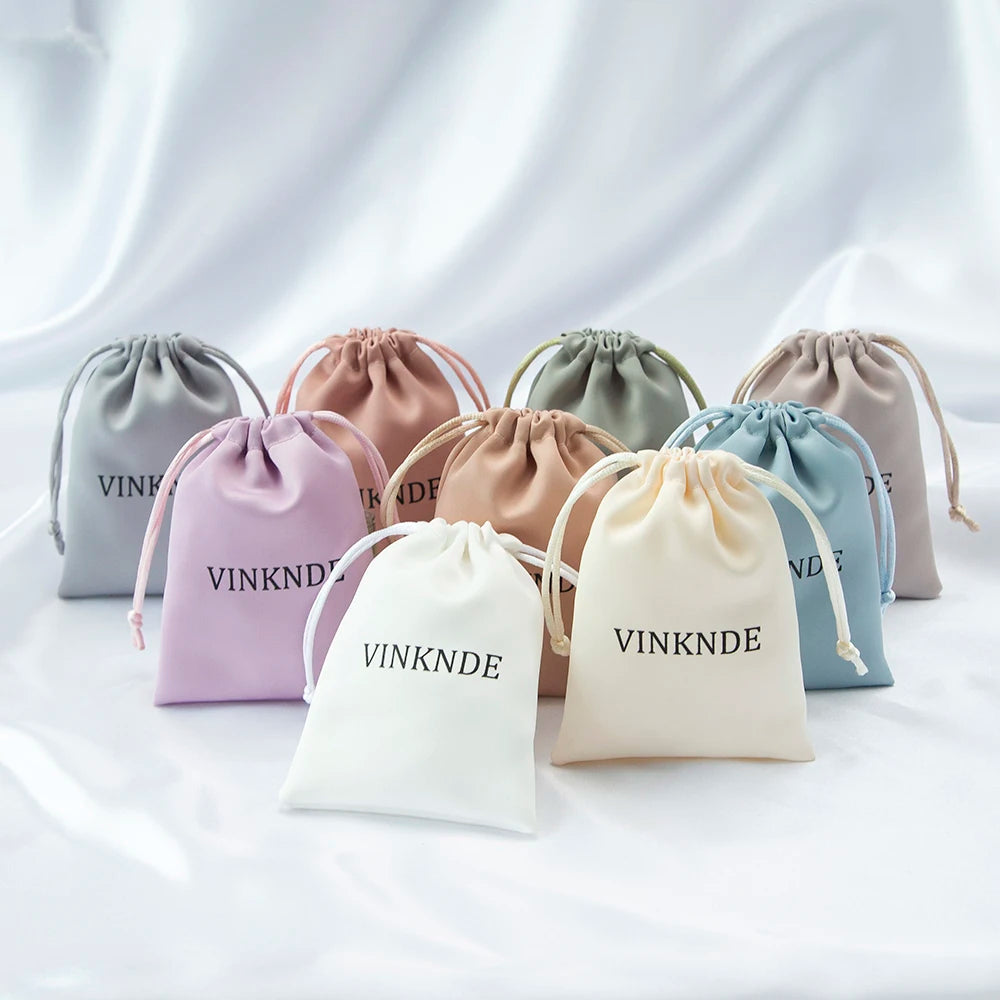 50pcs Personalized Logo Silk Drawstring Gift Bags Jewelry Organizer Packaging Pouches Wedding Favor Satin Cosmetic Storage Bag