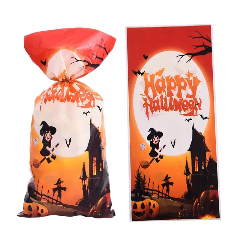 50/100pcs Halloween Ghost Cat Gift Bags Candy Cookie Packaging Bags Trick Or Treat 2024 Happy Halloween Party Decor Supplies