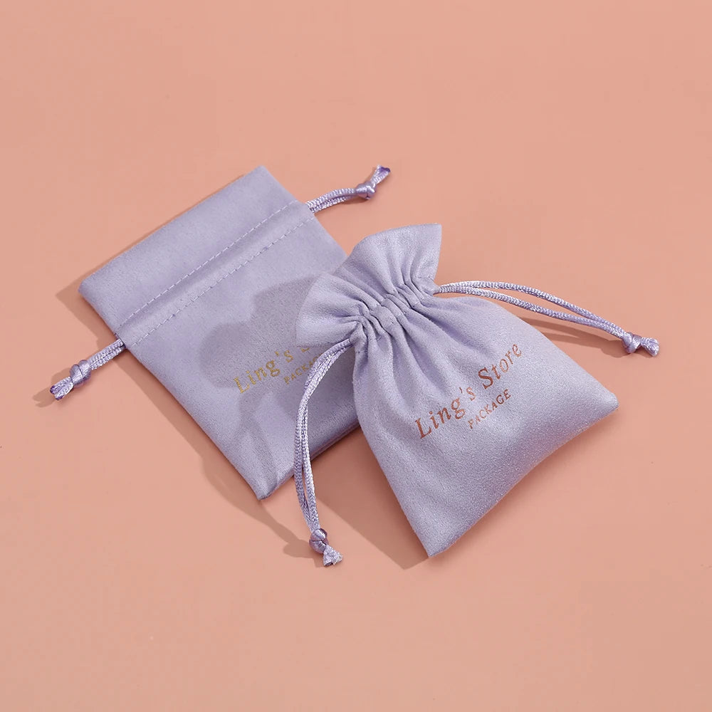 100 Personalized Print Logo Flannel Jewelry Small Gift Bags Velvet Drawstring Makeup Wedding Favor Candy Packaging Fungus Style