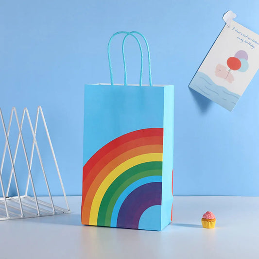 6PCS Rainbow Gift Bags Candy Bags with Handle / Baby Shower Gift Sweets Bag Kid Rainbow Birthday Party Supplies