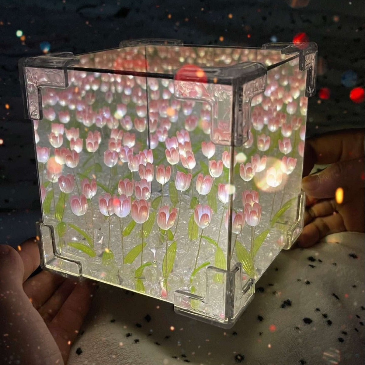 Magic Cube Tulip Night Light Creative DIY Three-Dimensional Flower Sea Material Package Gift for Girlfriend Couple Girlfriend Gi