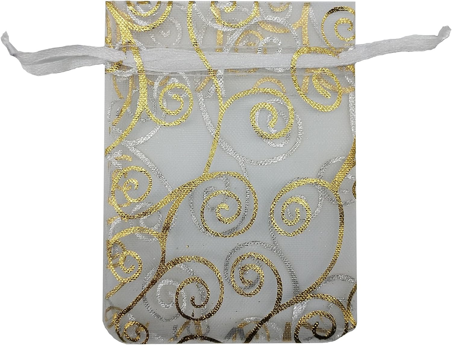 100Pcs Sheer Organza Favor Bags for Wedding Baby Shower Rattan Print Gift Bags Samples Display Drawstring Pouches (3X4 Inch, White)