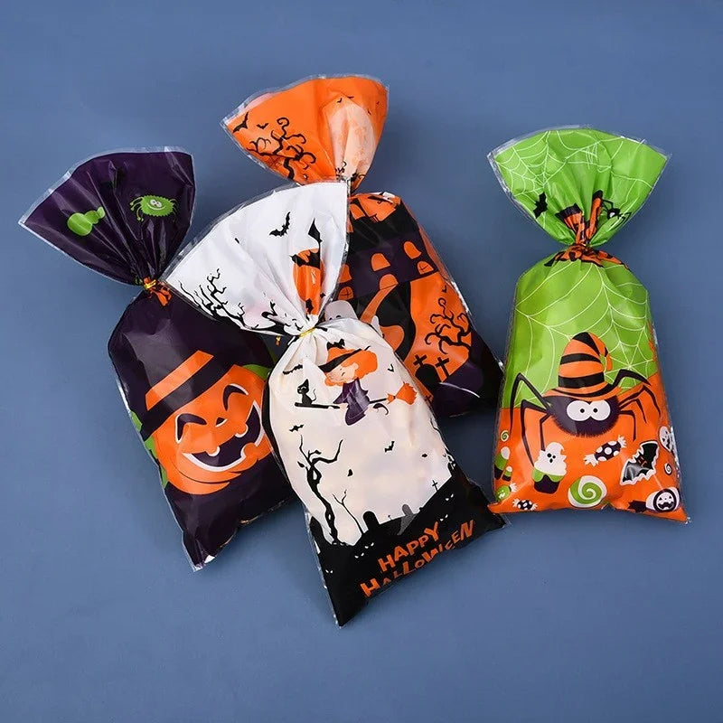 50/100pcs Halloween Ghost Cat Gift Bags Candy Cookie Packaging Bags Trick Or Treat 2024 Happy Halloween Party Decor Supplies