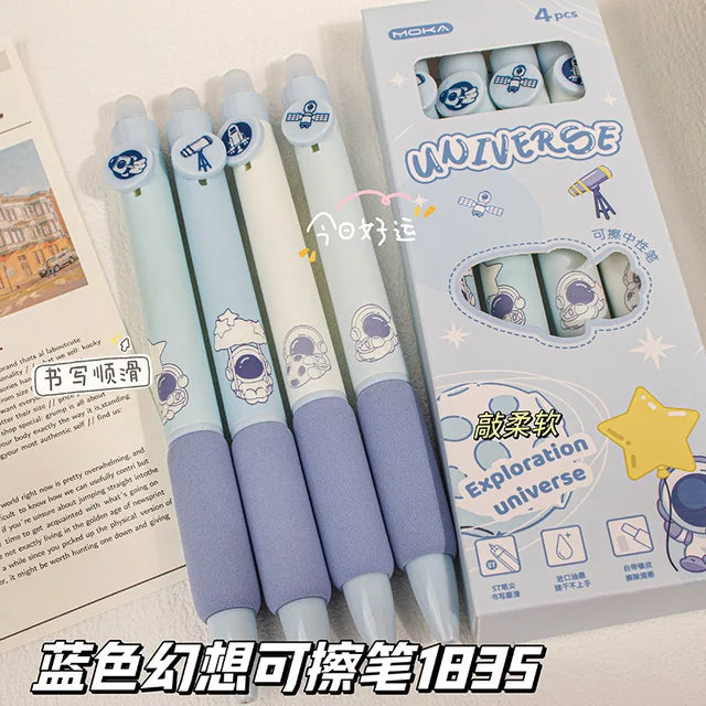 4pcs Cute Erasable Pen Blue Ink Soft Pen Grip Writing Smooth Quick-Drying Elegant Pens Office Accessories Aesthetic Stationery