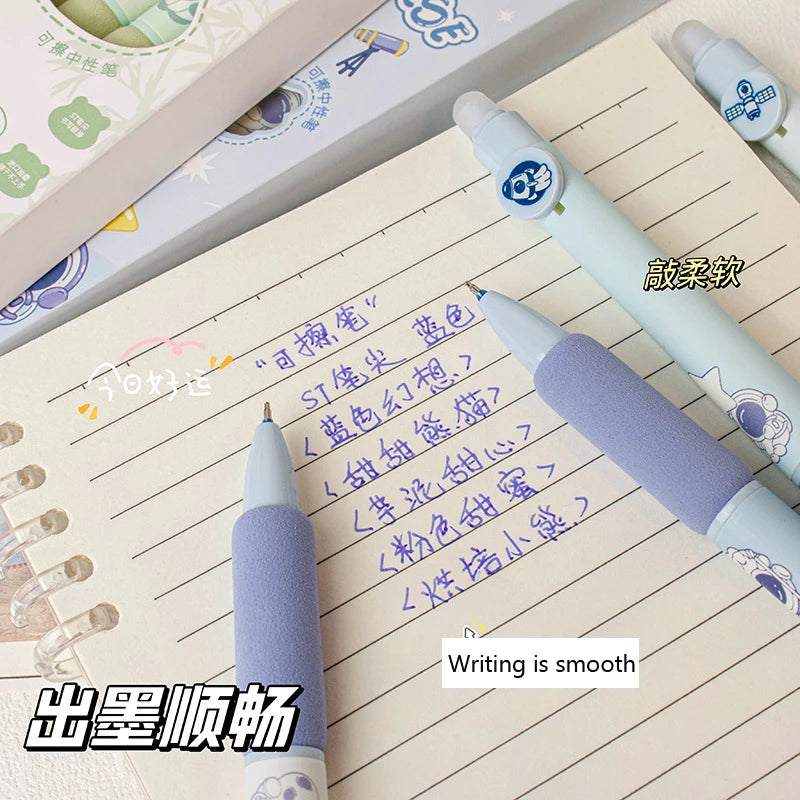 4pcs Cute Erasable Pen Blue Ink Soft Pen Grip Writing Smooth Quick-Drying Elegant Pens Office Accessories Aesthetic Stationery