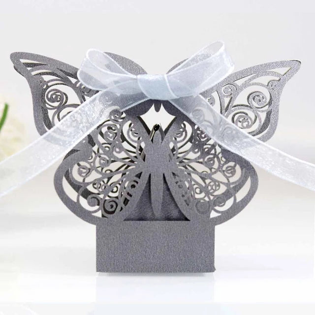 50Pcs Butterfly Laser Cut Hollow Chocolate Candy Box Gifts Packaging Box With Ribbon Wedding Decoration Party Supplies