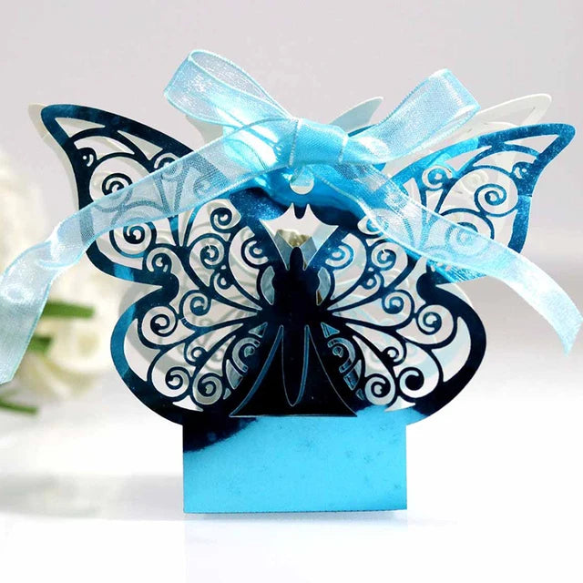 50Pcs Butterfly Laser Cut Hollow Chocolate Candy Box Gifts Packaging Box With Ribbon Wedding Decoration Party Supplies