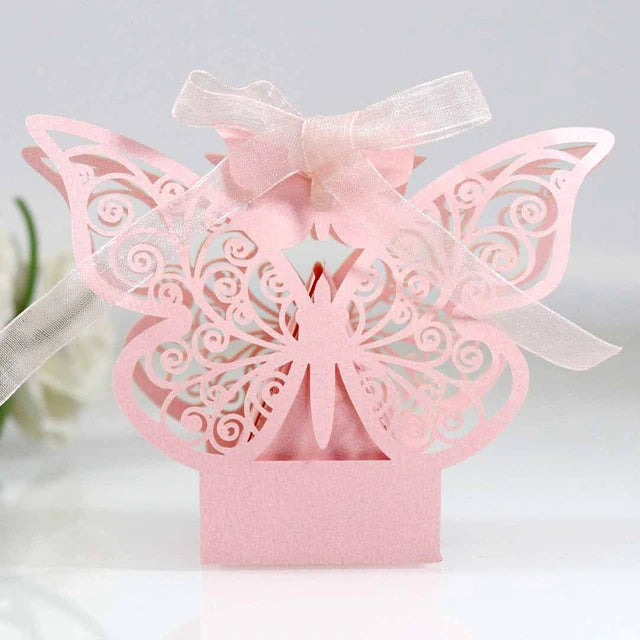 50Pcs Butterfly Laser Cut Hollow Chocolate Candy Box Gifts Packaging Box With Ribbon Wedding Decoration Party Supplies