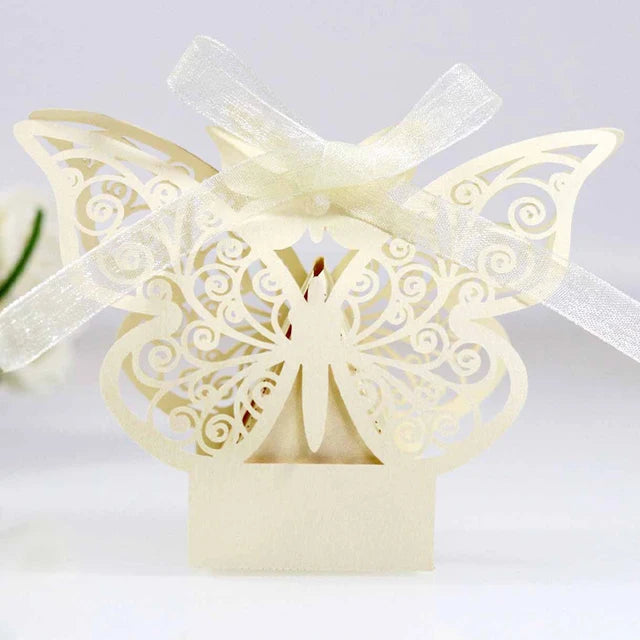 50Pcs Butterfly Laser Cut Hollow Chocolate Candy Box Gifts Packaging Box With Ribbon Wedding Decoration Party Supplies