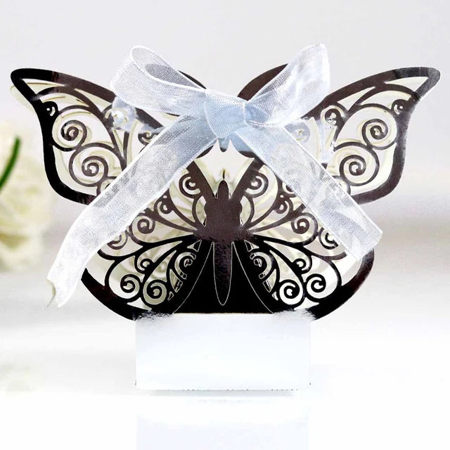 50Pcs Butterfly Laser Cut Hollow Chocolate Candy Box Gifts Packaging Box With Ribbon Wedding Decoration Party Supplies