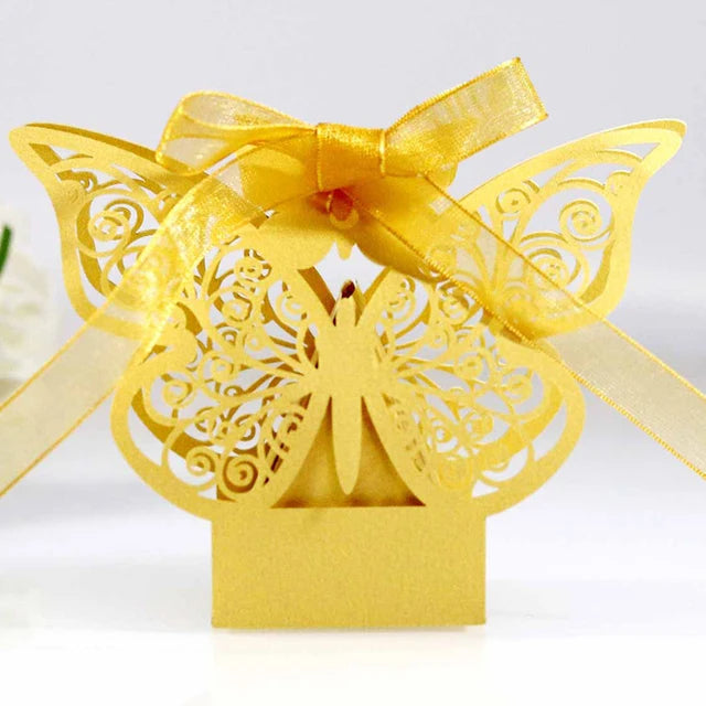 50Pcs Butterfly Laser Cut Hollow Chocolate Candy Box Gifts Packaging Box With Ribbon Wedding Decoration Party Supplies