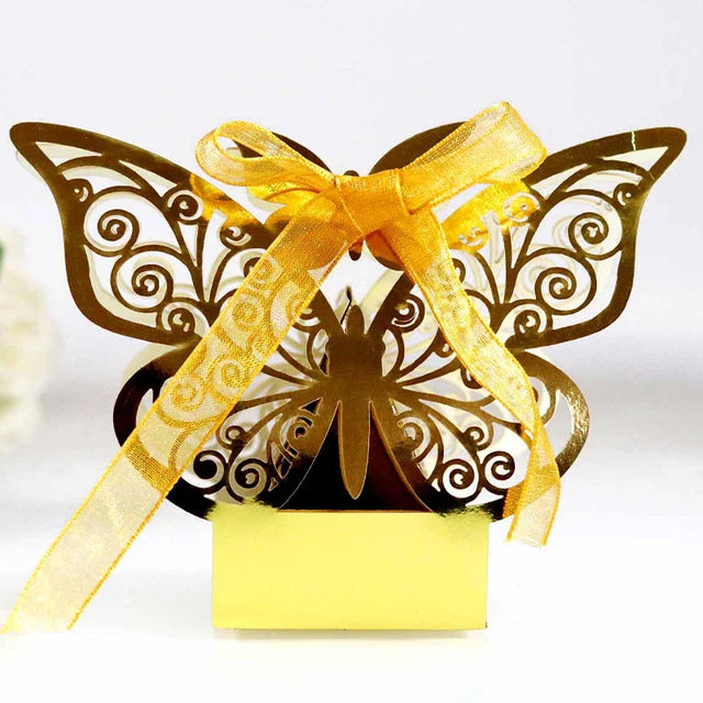 50Pcs Butterfly Laser Cut Hollow Chocolate Candy Box Gifts Packaging Box With Ribbon Wedding Decoration Party Supplies