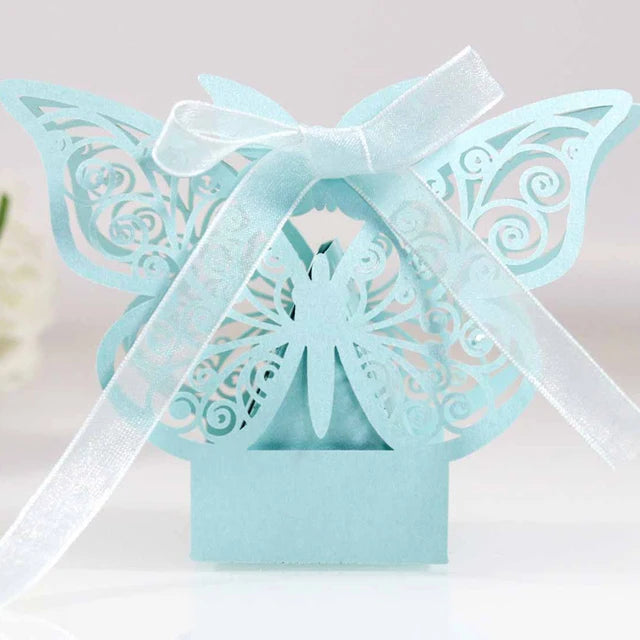 50Pcs Butterfly Laser Cut Hollow Chocolate Candy Box Gifts Packaging Box With Ribbon Wedding Decoration Party Supplies