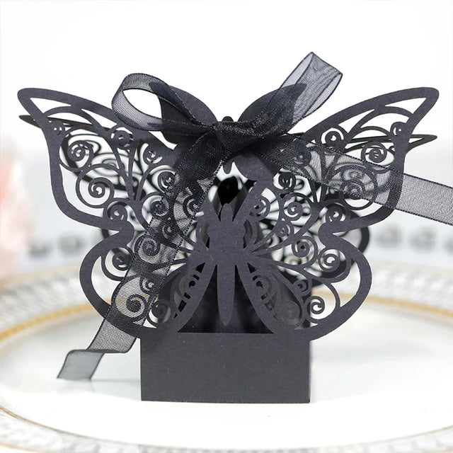 50Pcs Butterfly Laser Cut Hollow Chocolate Candy Box Gifts Packaging Box With Ribbon Wedding Decoration Party Supplies