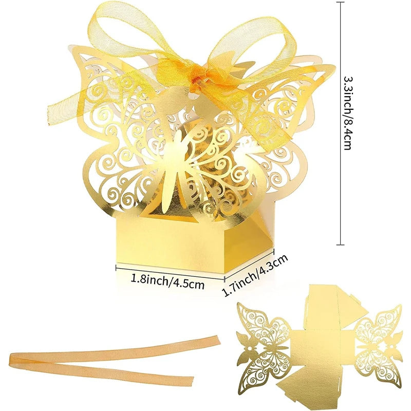 50Pcs Butterfly Laser Cut Hollow Chocolate Candy Box Gifts Packaging Box With Ribbon Wedding Decoration Party Supplies