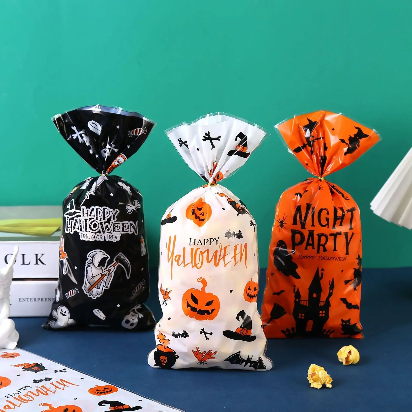 50/100pcs Halloween Ghost Cat Gift Bags Candy Cookie Packaging Bags Trick Or Treat 2024 Happy Halloween Party Decor Supplies