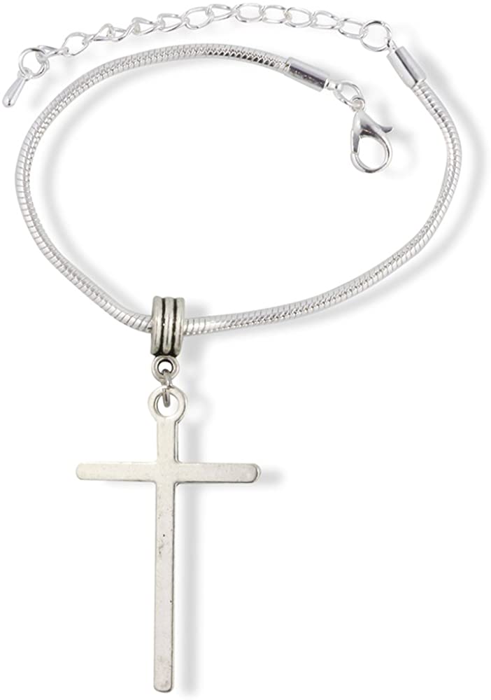 Emerald Park Jewelry Large Simple Cross Snake Chain Charm Bracelet-0